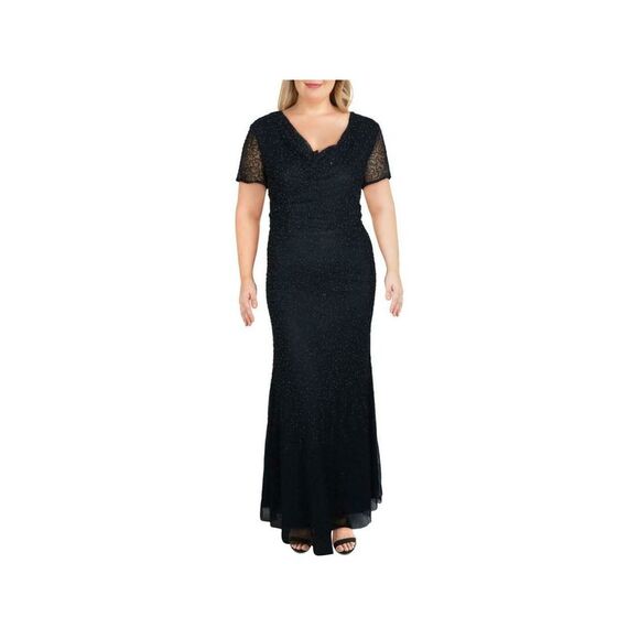 JS Collections Women's Katherine Cowl Neck Gown – Elegant Leaf Lace Caplet & Column Skirt With Back Slit – Perfect For Evening Events - View #8